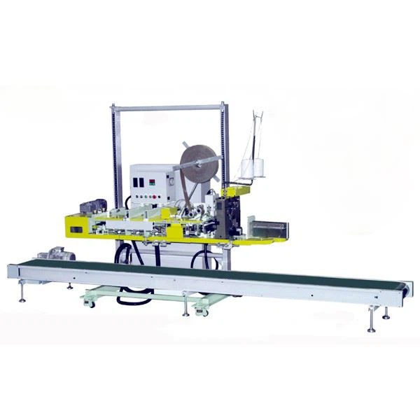 Paper bag stitching and sealing system